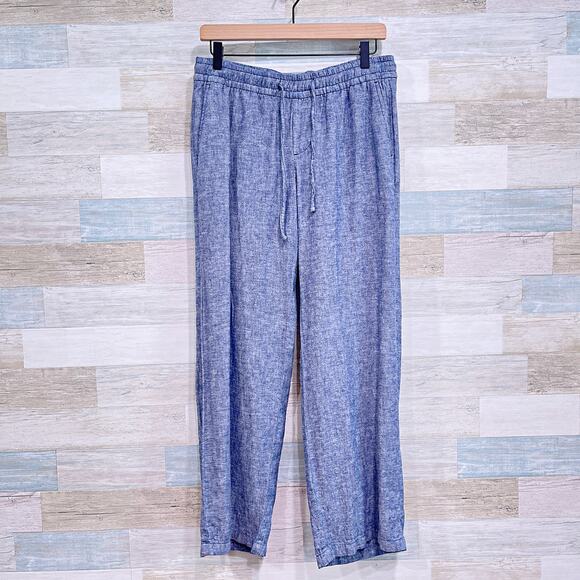 OLD NAVY Linen Chambray Pull On Pants Blue Mid Rise Wide Leg Womens Small - Picture 1 of 6